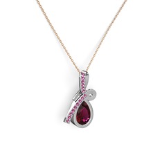 Büyük Ria Kolye - Rodolit garnet 18 ayar beyaz altın kolye (40 cm rose altın rolo zincir) #10aucib