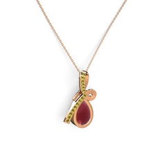 Peridot ve kök yakut 8 ayar rose altın kolye (40 cm gümüş rolo zincir)