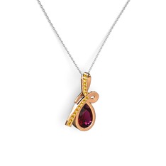 Sitrin ve rodolit garnet 925 ayar rose altın kaplama gümüş kolye (40 cm beyaz altın rolo zincir)
