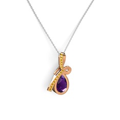 Büyük Ria Kolye - Sitrin ve ametist 8 ayar rose altın kolye (40 cm beyaz altın rolo zincir) #11j7jqo