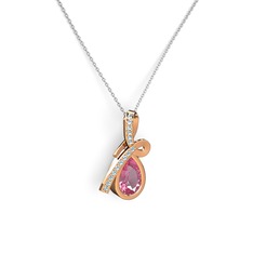 Büyük Ria Kolye - Akuamarin ve pembe kuvars 8 ayar rose altın kolye (40 cm gümüş rolo zincir) #11jtkxw