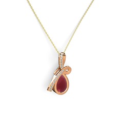 Büyük Ria Kolye - Swarovski ve kök yakut 8 ayar rose altın kolye (40 cm altın rolo zincir) #11psv0x