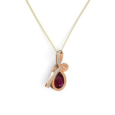 Büyük Ria Kolye - Swarovski ve rodolit garnet 925 ayar rose altın kaplama gümüş kolye (40 cm altın rolo zincir) #1205vyp