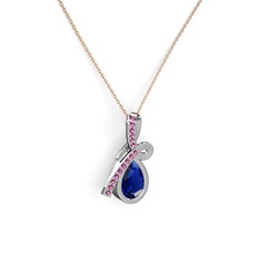 Büyük Ria Kolye - Rodolit garnet ve lab safir 14 ayar beyaz altın kolye (40 cm rose altın rolo zincir) #129vt4u