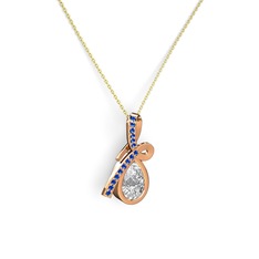 Büyük Ria Kolye - Lab safir ve swarovski 18 ayar rose altın kolye (40 cm altın rolo zincir) #12jrzlb