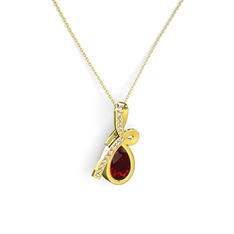 Pembe kuvars ve garnet 925 ayar altın kaplama gümüş kolye (40 cm altın rolo zincir)
