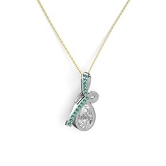 Yeşil kuvars ve swarovski 18 ayar beyaz altın kolye (40 cm altın rolo zincir)