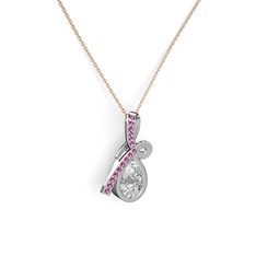 Büyük Ria Kolye - Rodolit garnet ve beyaz zirkon 925 ayar gümüş kolye (40 cm rose altın rolo zincir) #139883w