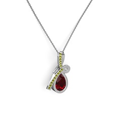 Peridot ve garnet 18 ayar beyaz altın kolye (40 cm gümüş rolo zincir)