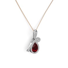 Beyaz zirkon ve garnet 14 ayar beyaz altın kolye (40 cm gümüş rolo zincir)