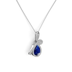 Beyaz zirkon ve lab safir 14 ayar beyaz altın kolye (40 cm beyaz altın rolo zincir)