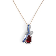 Lab safir ve garnet 925 ayar gümüş kolye (40 cm gümüş rolo zincir)