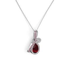 Kök yakut ve garnet 18 ayar beyaz altın kolye (40 cm beyaz altın rolo zincir)