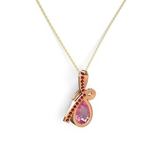Büyük Ria Kolye - Garnet ve pembe kuvars 925 ayar rose altın kaplama gümüş kolye (40 cm gümüş rolo zincir) #161bc87
