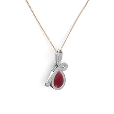Büyük Ria Kolye - Beyaz zirkon ve kök yakut 18 ayar beyaz altın kolye (40 cm rose altın rolo zincir) #167basa