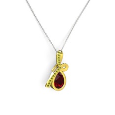 Peridot ve garnet 14 ayar altın kolye (40 cm gümüş rolo zincir)