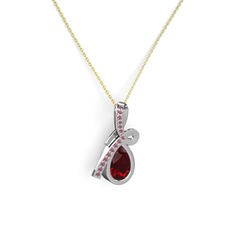 Kök yakut ve garnet 8 ayar beyaz altın kolye (40 cm altın rolo zincir)
