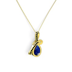 Siyah zirkon ve lab safir 18 ayar altın kolye (40 cm altın rolo zincir)