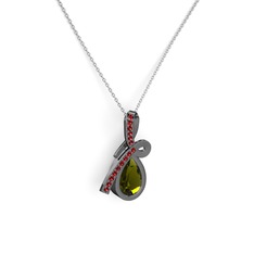 Garnet ve peridot 925 ayar siyah rodyum kaplama gümüş kolye (40 cm gümüş rolo zincir)