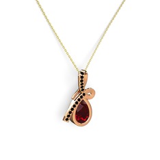 Büyük Ria Kolye - Siyah zirkon ve garnet 925 ayar rose altın kaplama gümüş kolye (40 cm altın rolo zincir) #17g88af