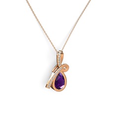 Büyük Ria Kolye - Swarovski ve ametist 8 ayar rose altın kolye (40 cm rose altın rolo zincir) #17irun0