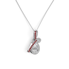 Büyük Ria Kolye - Garnet ve swarovski 14 ayar beyaz altın kolye (40 cm gümüş rolo zincir) #17ky2tf