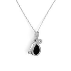 Swarovski ve siyah zirkon 8 ayar beyaz altın kolye (40 cm gümüş rolo zincir)