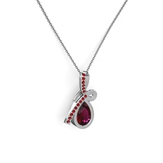 Garnet ve rodolit garnet 14 ayar beyaz altın kolye (40 cm gümüş rolo zincir)