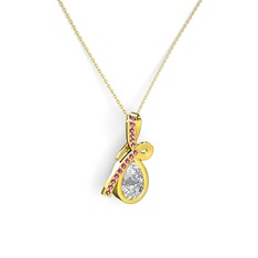 Rodolit garnet ve beyaz zirkon 18 ayar altın kolye (40 cm altın rolo zincir)