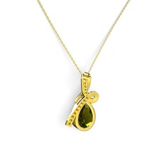 Sitrin ve peridot 18 ayar altın kolye (40 cm gümüş rolo zincir)