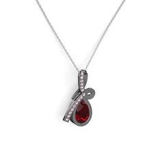 Büyük Ria Kolye - Pembe kuvars ve garnet 925 ayar siyah rodyum kaplama gümüş kolye (40 cm beyaz altın rolo zincir) #19w8j41