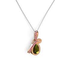 Büyük Ria Kolye - Rodolit garnet ve peridot 18 ayar rose altın kolye (40 cm beyaz altın rolo zincir) #1afgh3l