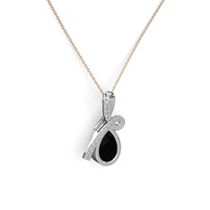 Büyük Ria Kolye - Swarovski ve siyah zirkon 14 ayar beyaz altın kolye (40 cm rose altın rolo zincir) #1ag68fh