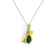Peridot ve yeşil kuvars 925 ayar altın kaplama gümüş kolye (40 cm beyaz altın rolo zincir)