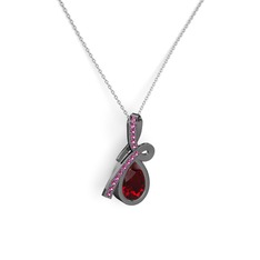 Büyük Ria Kolye - Rodolit garnet ve garnet 925 ayar siyah rodyum kaplama gümüş kolye (40 cm gümüş rolo zincir) #1al90n