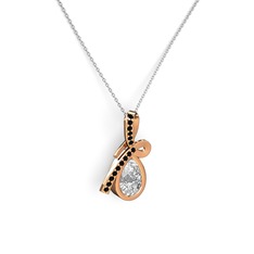 Büyük Ria Kolye - Siyah zirkon ve swarovski 14 ayar rose altın kolye (40 cm beyaz altın rolo zincir) #1ati2g