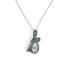 Büyük Ria Kolye - Kök zümrüt ve swarovski 925 ayar siyah rodyum kaplama gümüş kolye (40 cm beyaz altın rolo zincir) #1aw482g