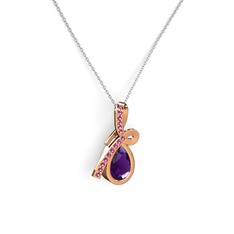 Büyük Ria Kolye - Rodolit garnet ve ametist 18 ayar rose altın kolye (40 cm beyaz altın rolo zincir) #1bf7u21