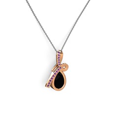 Büyük Ria Kolye - Ametist ve siyah zirkon 18 ayar rose altın kolye (40 cm gümüş rolo zincir) #1bg5t60