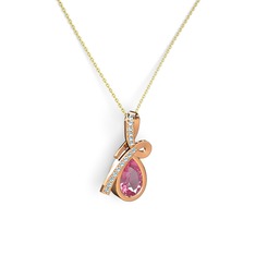 Büyük Ria Kolye - Akuamarin ve pembe kuvars 18 ayar rose altın kolye (40 cm altın rolo zincir) #1brvl0q