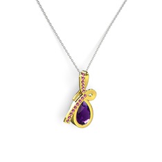 Rodolit garnet ve ametist 14 ayar altın kolye (40 cm beyaz altın rolo zincir)