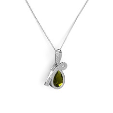 Büyük Ria Kolye - Beyaz zirkon ve peridot 14 ayar beyaz altın kolye (40 cm beyaz altın rolo zincir) #1c9zvsy