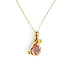 Büyük Ria Kolye - Garnet ve pembe kuvars 8 ayar altın kolye (40 cm altın rolo zincir) #1cc9h9g