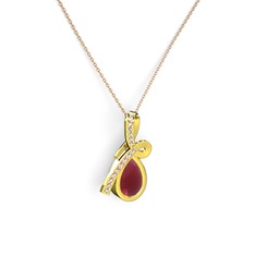 Büyük Ria Kolye - Pembe kuvars ve kök yakut 8 ayar altın kolye (40 cm rose altın rolo zincir) #1cf7p8k