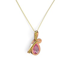 Büyük Ria Kolye - Peridot ve pembe kuvars 18 ayar rose altın kolye (40 cm gümüş rolo zincir) #1cx3282