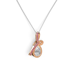 Rodolit garnet ve beyaz zirkon 18 ayar rose altın kolye (40 cm gümüş rolo zincir)