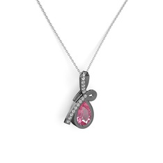 Büyük Ria Kolye - Beyaz zirkon ve pembe kuvars 925 ayar siyah rodyum kaplama gümüş kolye (40 cm beyaz altın rolo zincir) #1d35www