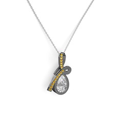 Büyük Ria Kolye - Sitrin ve swarovski 925 ayar siyah rodyum kaplama gümüş kolye (40 cm beyaz altın rolo zincir) #1djr9j7