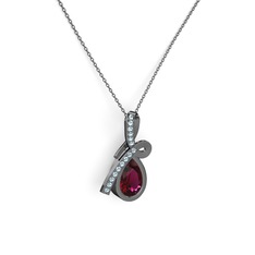 Akuamarin ve rodolit garnet 925 ayar siyah rodyum kaplama gümüş kolye (40 cm gümüş rolo zincir)
