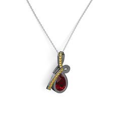 Büyük Ria Kolye - Sitrin ve garnet 925 ayar siyah rodyum kaplama gümüş kolye (40 cm gümüş rolo zincir) #1efwh0c